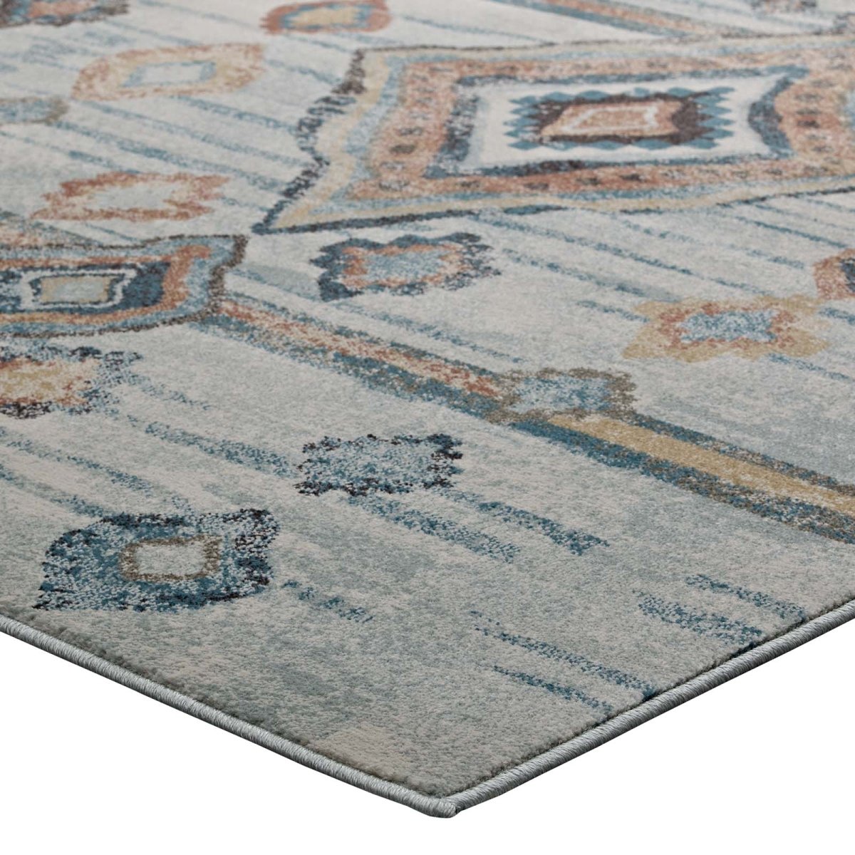 5x8 Silver Blue Beige Brown Distressed Moroccan Tribal Diamond Area Rug - Mats and Rugs - Alpine Outlets