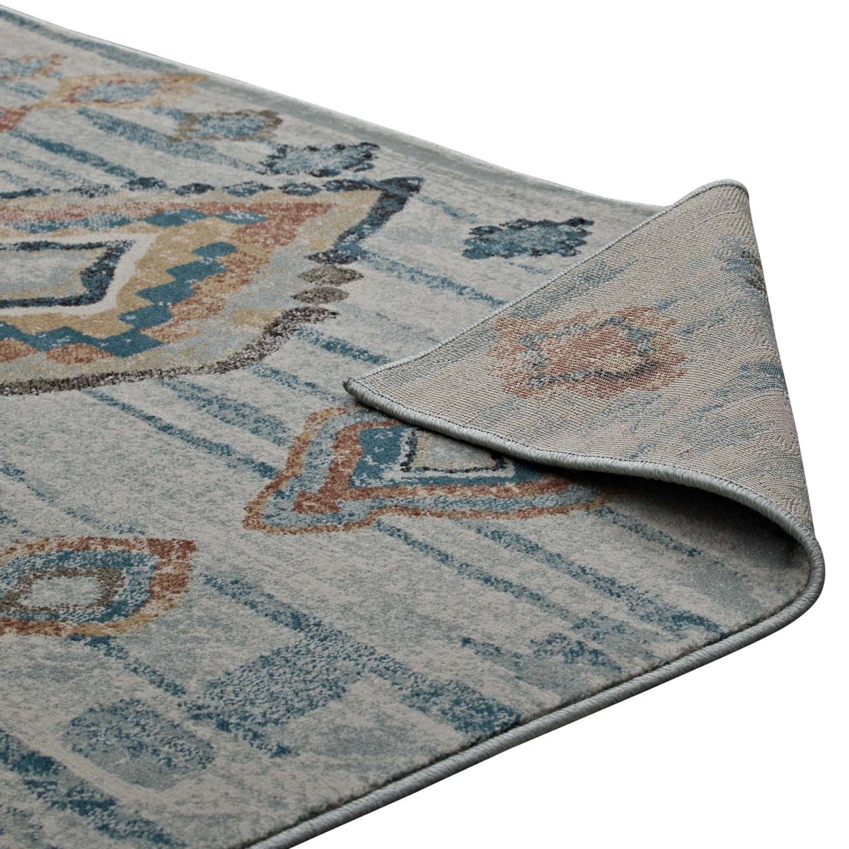 5x8 Silver Blue Beige Brown Distressed Moroccan Tribal Diamond Area Rug - Mats and Rugs - Alpine Outlets