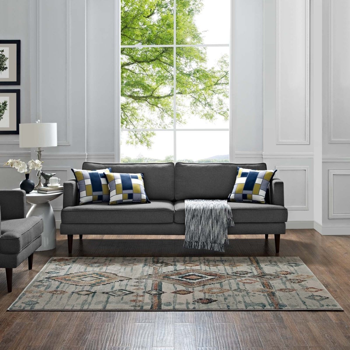 5x8 Silver Blue Beige Brown Distressed Moroccan Tribal Diamond Area Rug - Mats and Rugs - Alpine Outlets