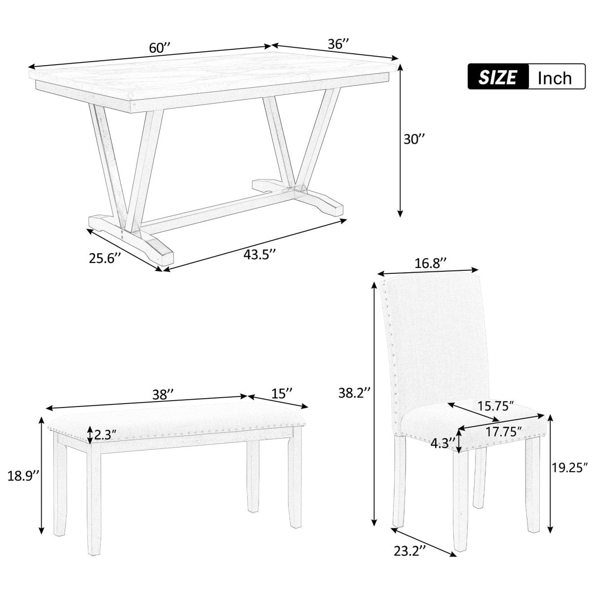 6 Piece Dining Set With V - Legs - White - 6 Piece Dining Room Sets available at Alpine Outlets in Denver
