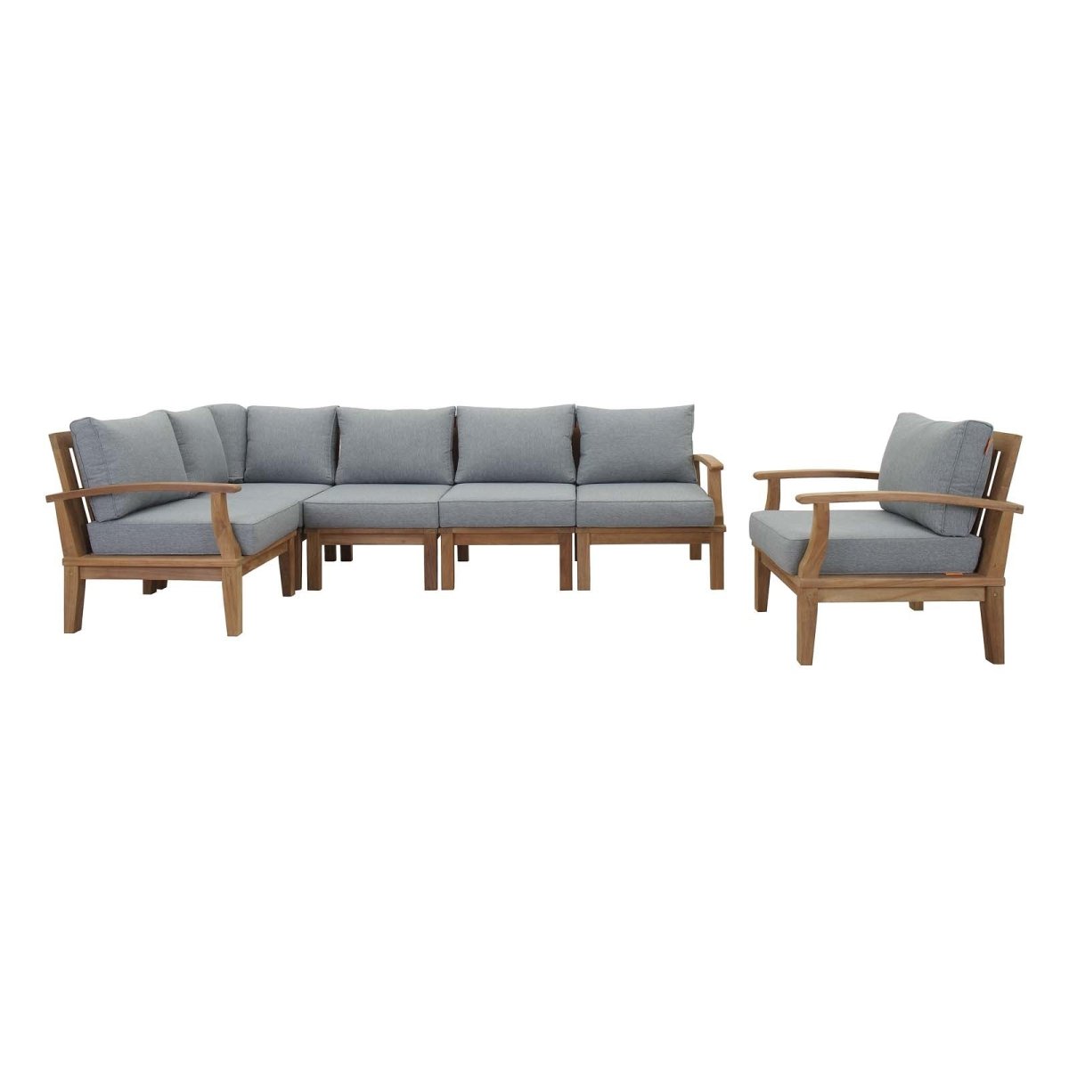 65" 6-Piece Natural Teak Outdoor Sectional Sofa Set with Gray Cushions - Outdoor - Alpine Outlets