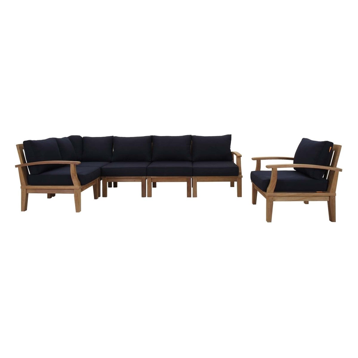 65" 6-Piece Natural Teak Outdoor Sectional Sofa Set with Navy Cushions - Outdoor - Alpine Outlets