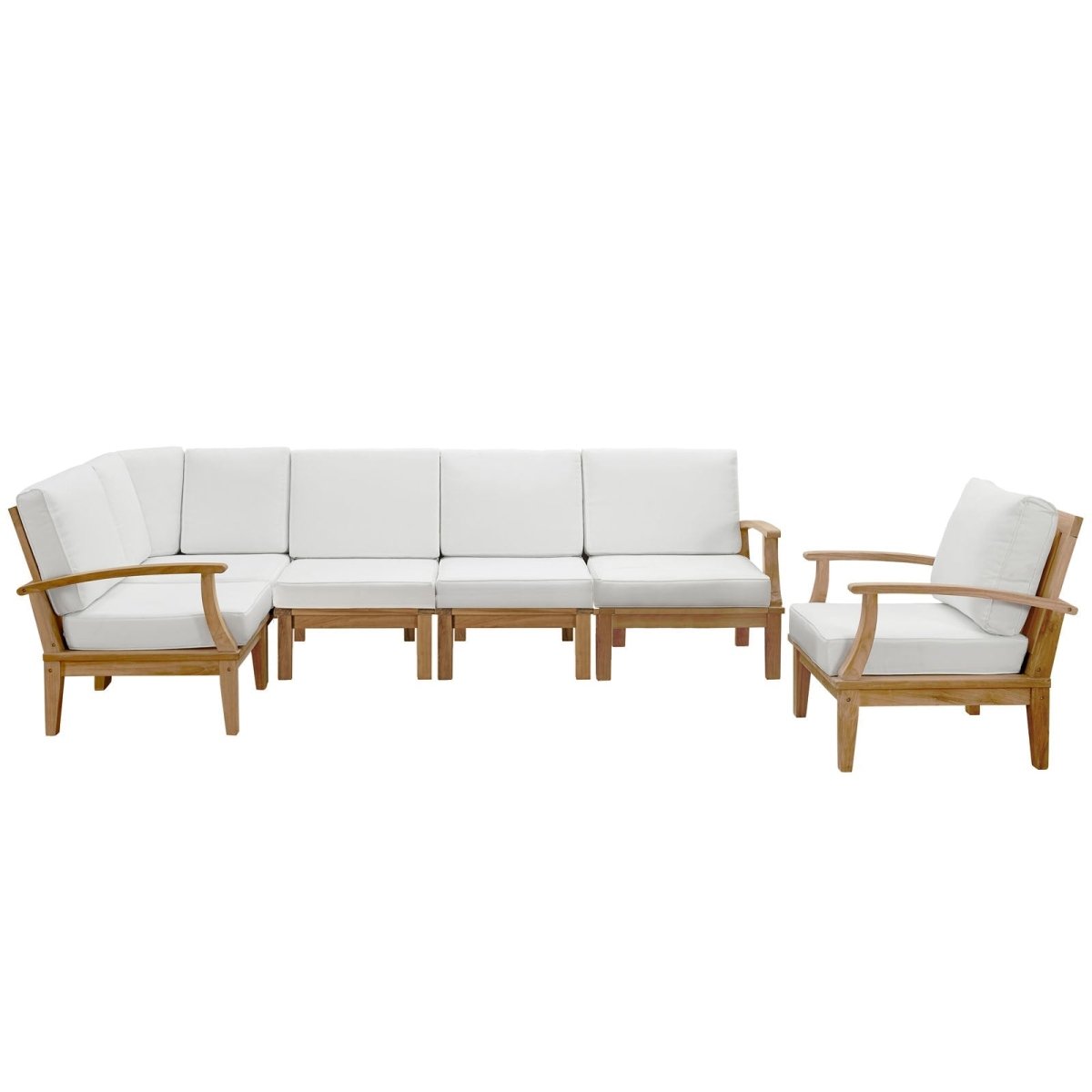 65" 6-Piece Natural Teak Outdoor Sectional Sofa Set with White Cushions - Outdoor - Alpine Outlets
