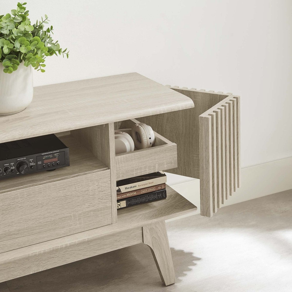 60 Inch Elegant Slatted TV Stand - TV Stands available at Alpine Outlets in Denver