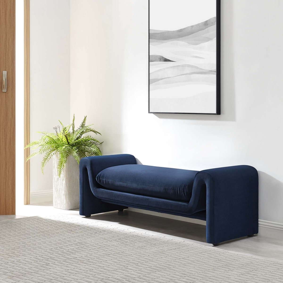 60 Inch Performance Velvet Accent Bench with Wavy Silhouette and Removable Cushion - Benches available at Alpine Outlets in Denver