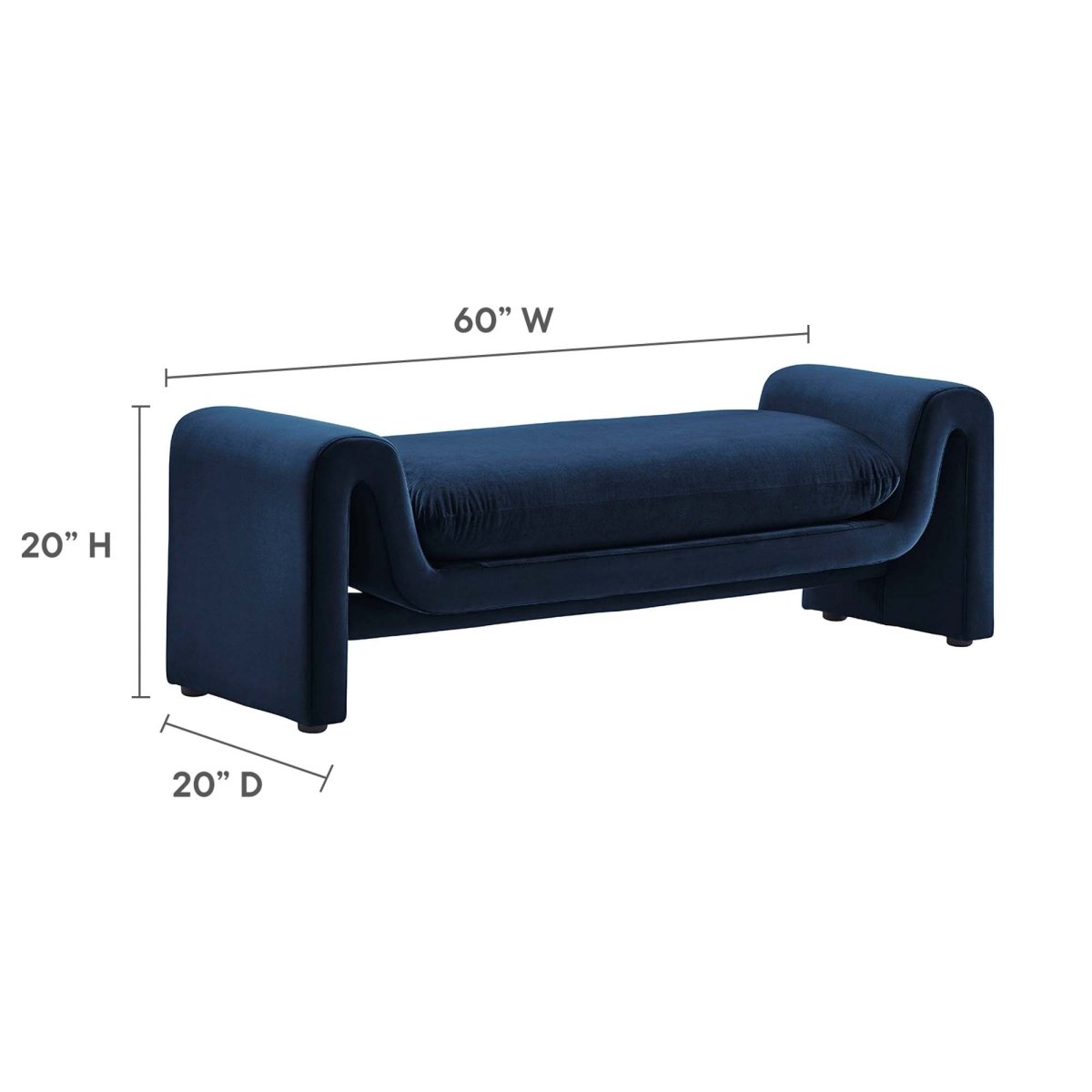 60 Inch Performance Velvet Accent Bench with Wavy Silhouette and Removable Cushion - Benches available at Alpine Outlets in Denver