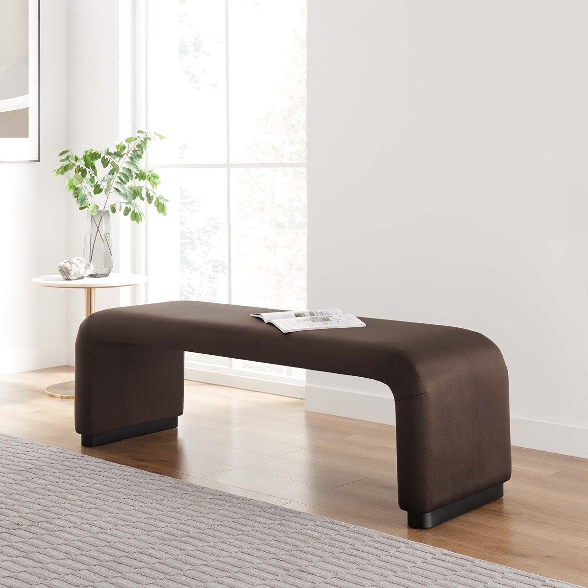 60 Inch Performance Velvet Waterfall Long Bench with Metal Base - Benches available at Alpine Outlets in Denver
