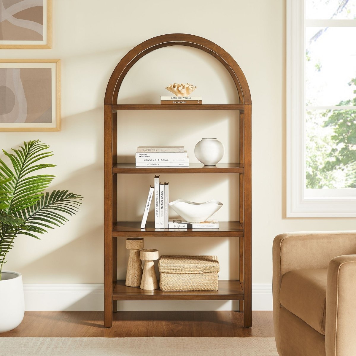60" Tall Arched Sculptural Pine Wood Bookshelf - Bookcases available at Alpine Outlets in Denver