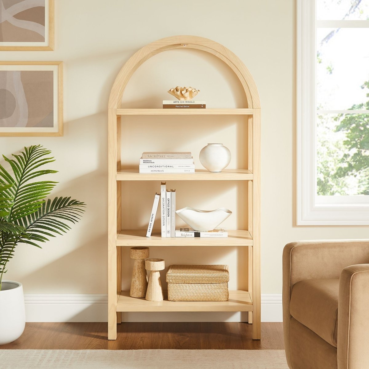 60" Tall Arched Sculptural Pine Wood Bookshelf - Bookcases available at Alpine Outlets in Denver
