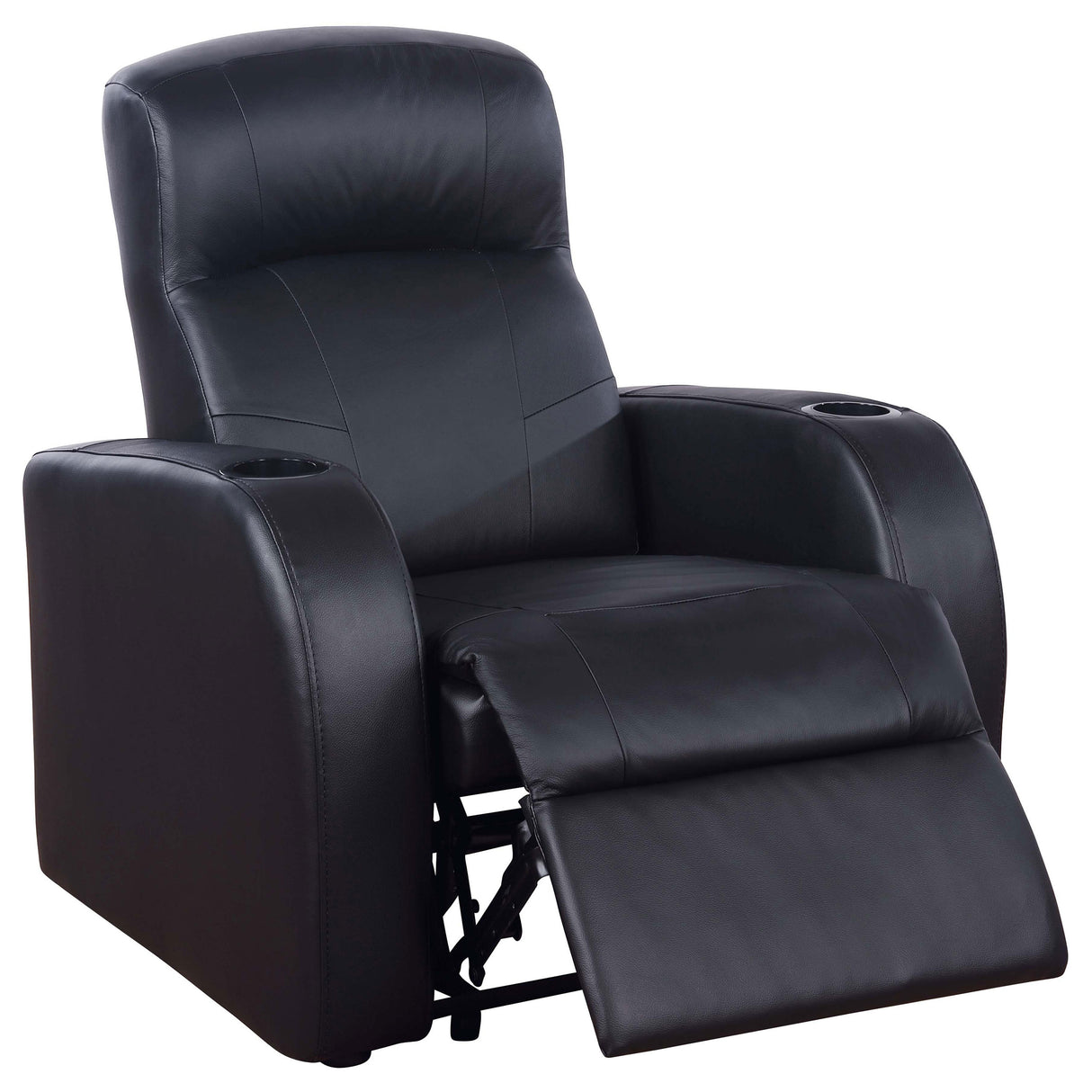 Cyrus Upholstered Track Arm Recliner in Black Leather