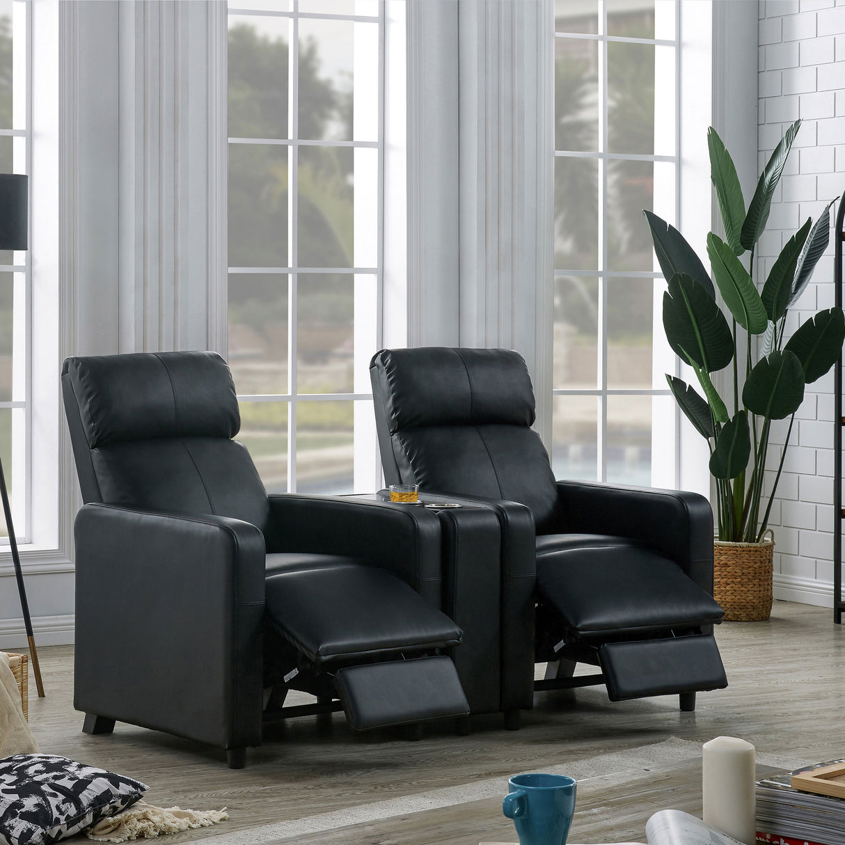 Toohey Upholstered Push Back Recliner - Black Leatherette
