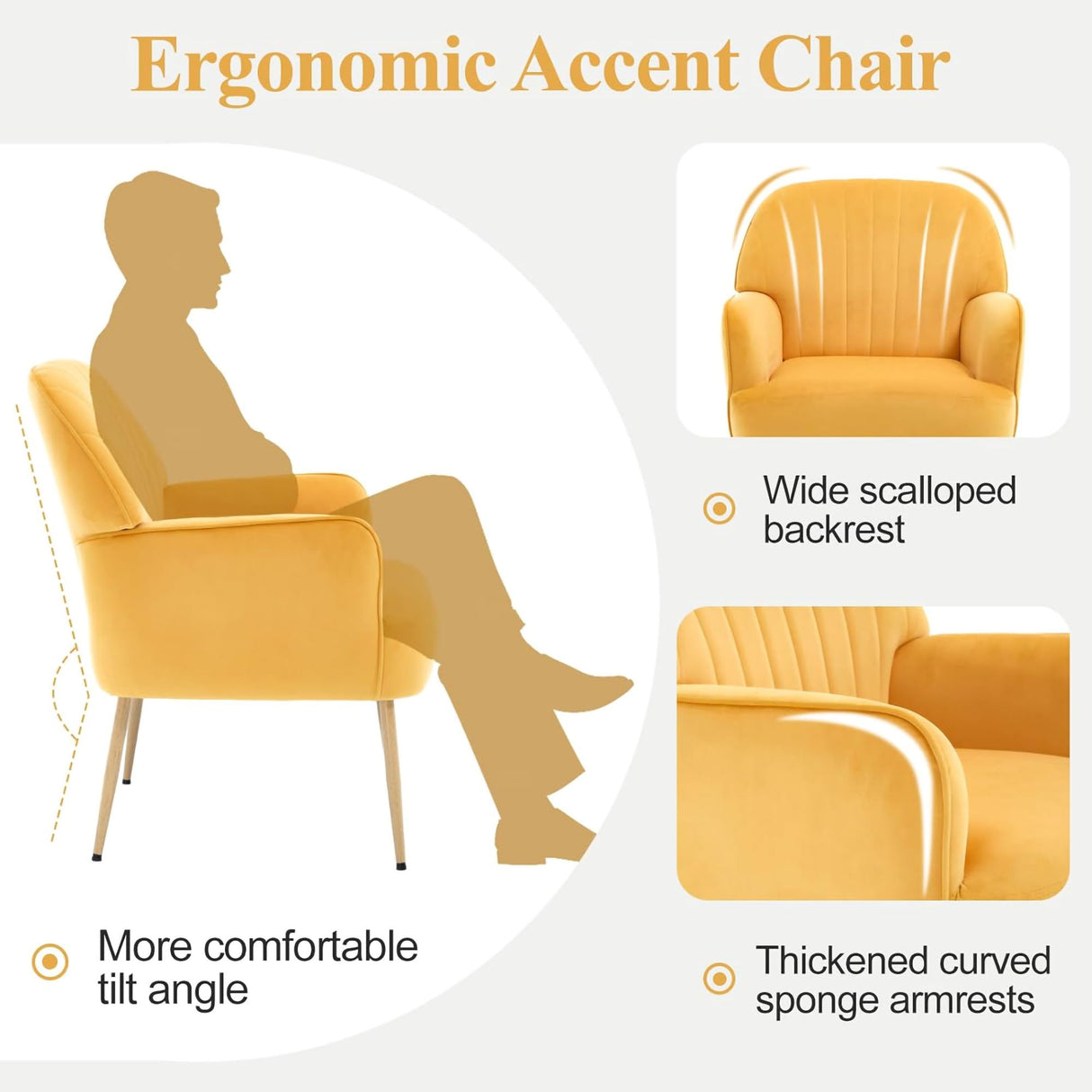 Accent Upholstered Armchair For Living Room - Yellow