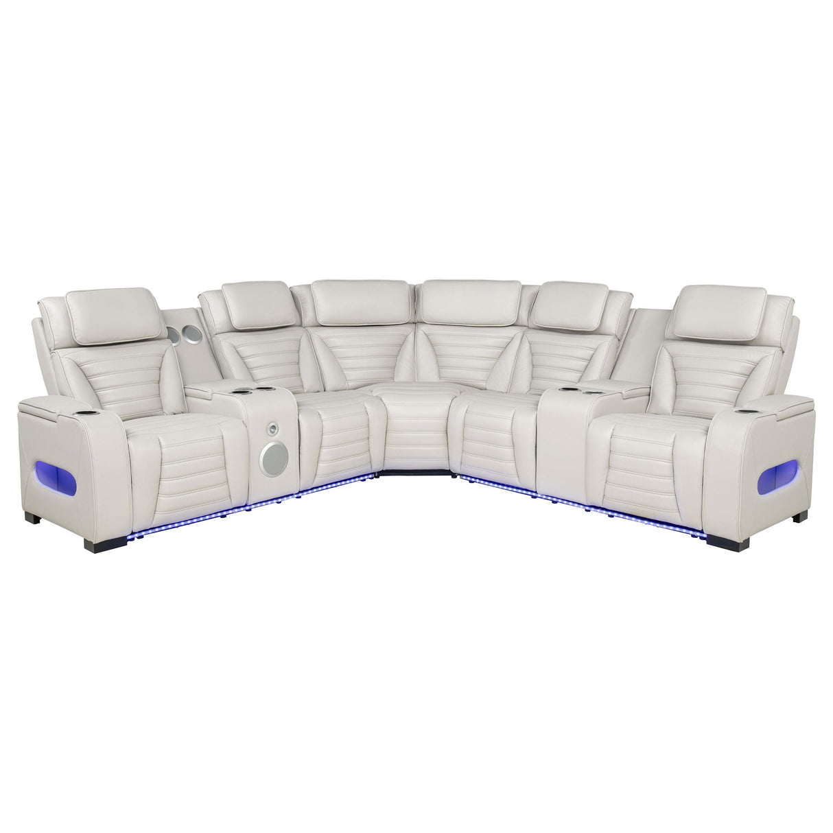 3-Piece Power Reclining Sectional with Bluetooth, Beige Leatherette