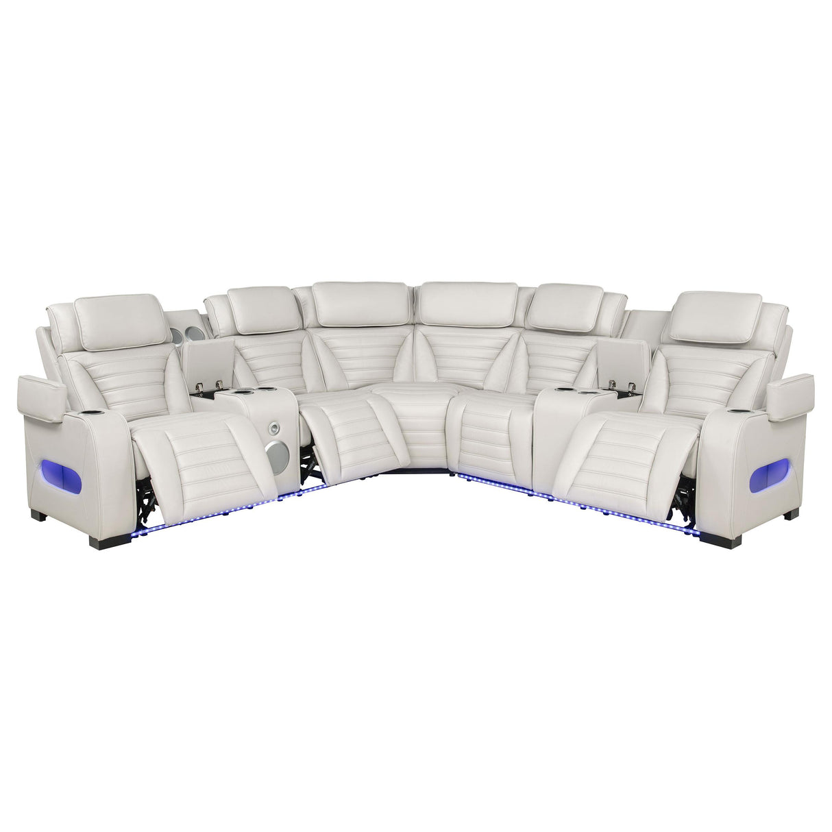 3-Piece Power Reclining Sectional with Bluetooth, Beige Leatherette