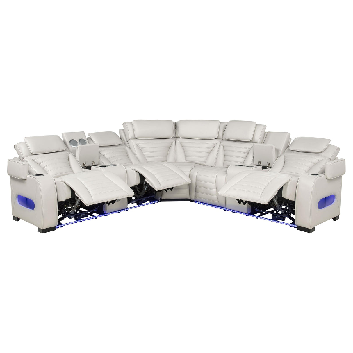 3-Piece Power Reclining Sectional with Bluetooth, Beige Leatherette
