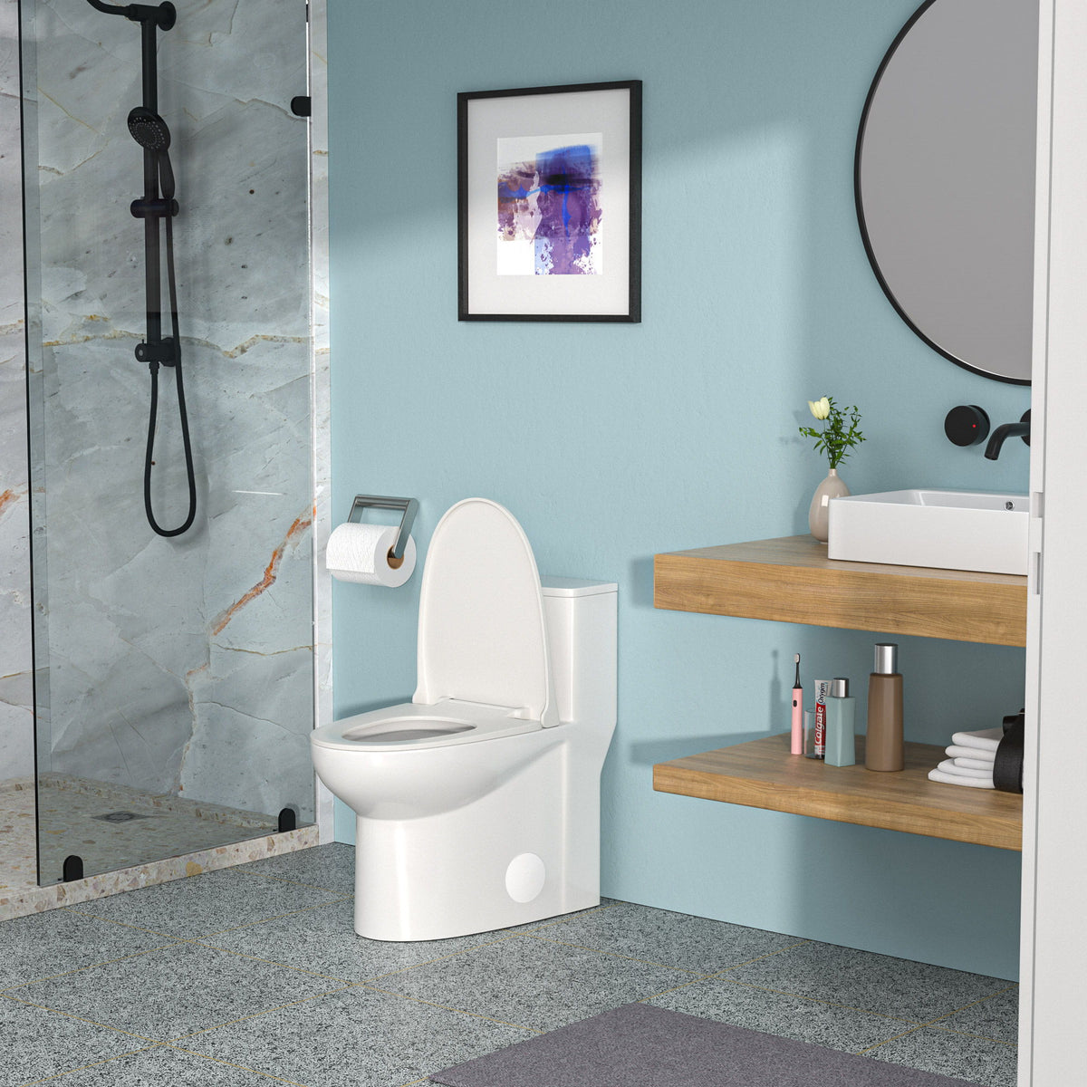 Modern 1 Piece Toilet With Dual Flush And Soft Closing Seat - White