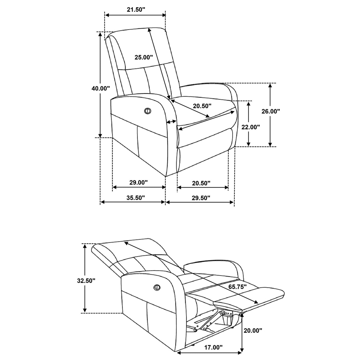Grant Upholstered Power Recliner Chair - Grey