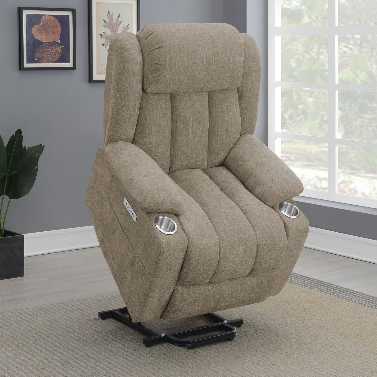 Houston Upholstered Power Lift Recliner Chair in Camel