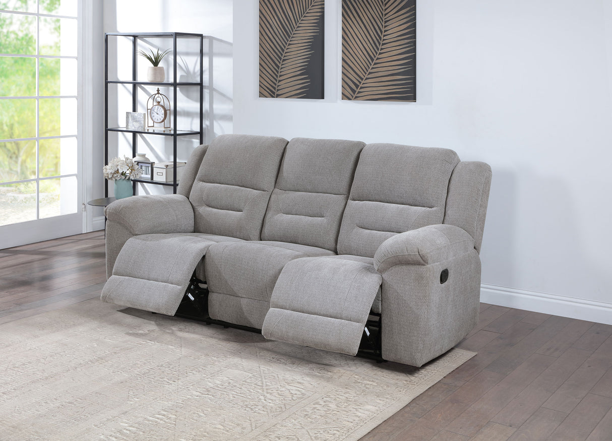 Gilson Chenille Upholstered Reclining Sofa in Grey