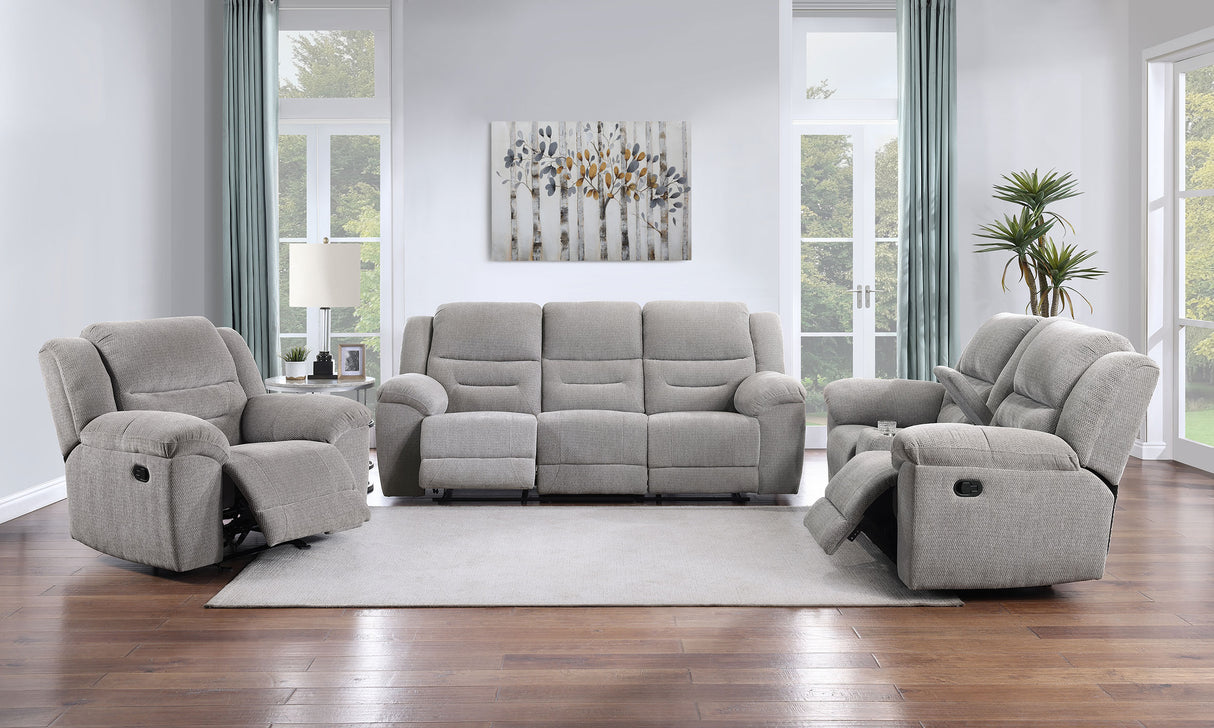 Gilson Chenille Upholstered Reclining Sofa in Grey