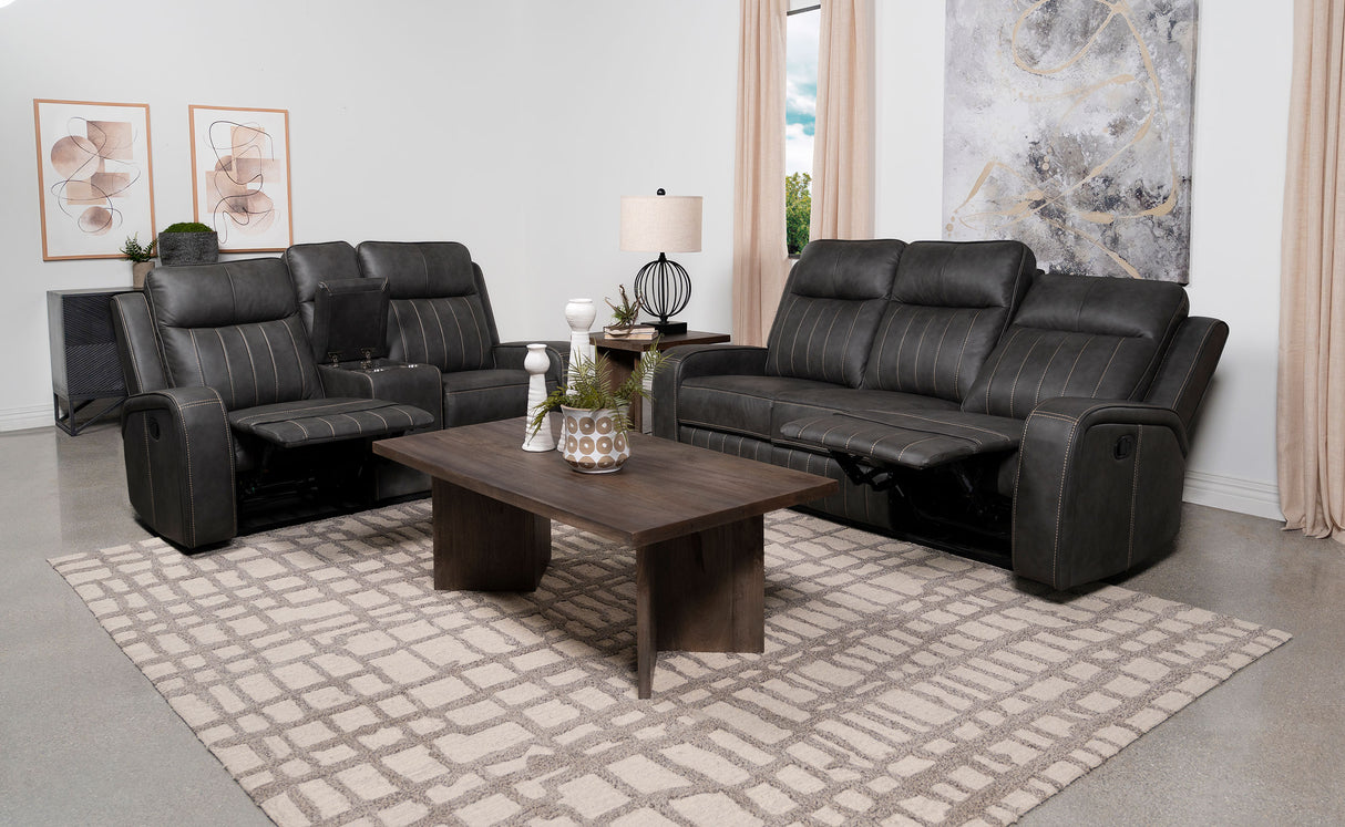 Raelynn 2-Piece Grey Leatherette Reclining Sofa Set
