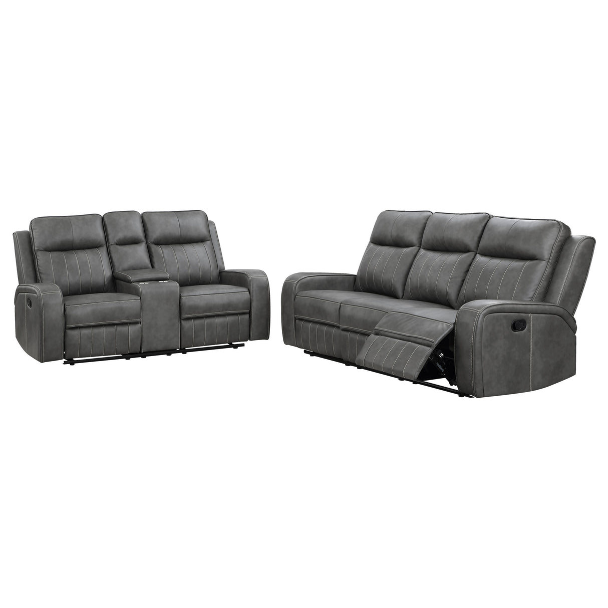 Raelynn 2-Piece Grey Leatherette Reclining Sofa Set