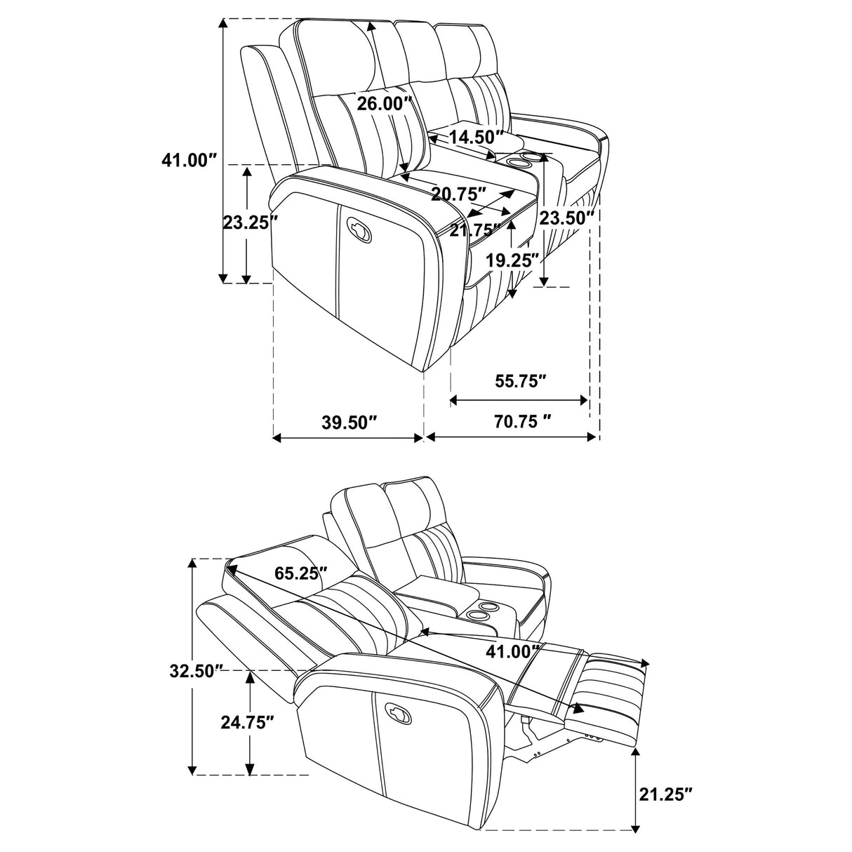 Raelynn 2-Piece Grey Leatherette Reclining Sofa Set