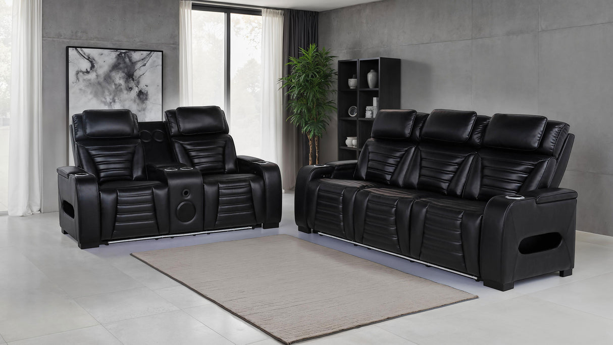 Zuma 2-Piece Faux Leather Dual Power LED Sofa Set, Black
