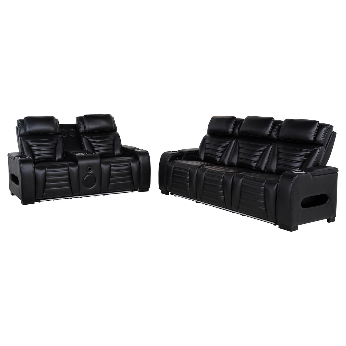 Zuma 2-Piece Faux Leather Dual Power LED Sofa Set, Black