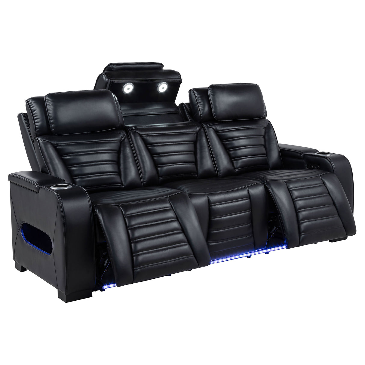 Zuma 2-Piece Faux Leather Dual Power LED Sofa Set, Black