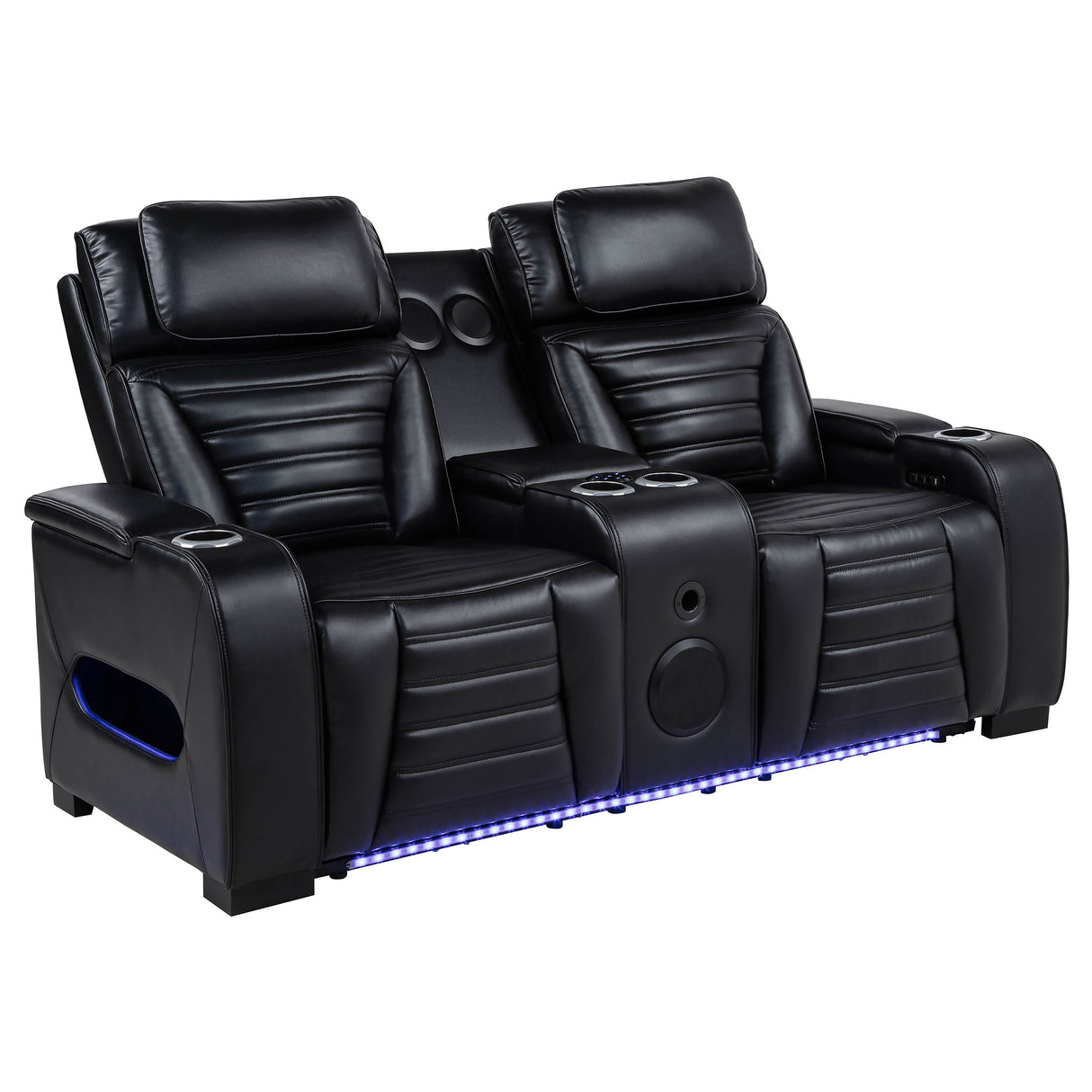 Zuma 2-Piece Faux Leather Dual Power LED Sofa Set, Black