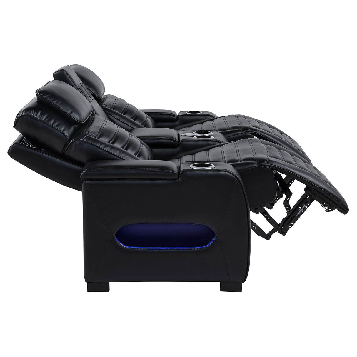 Zuma 2-Piece Faux Leather Dual Power LED Sofa Set, Black