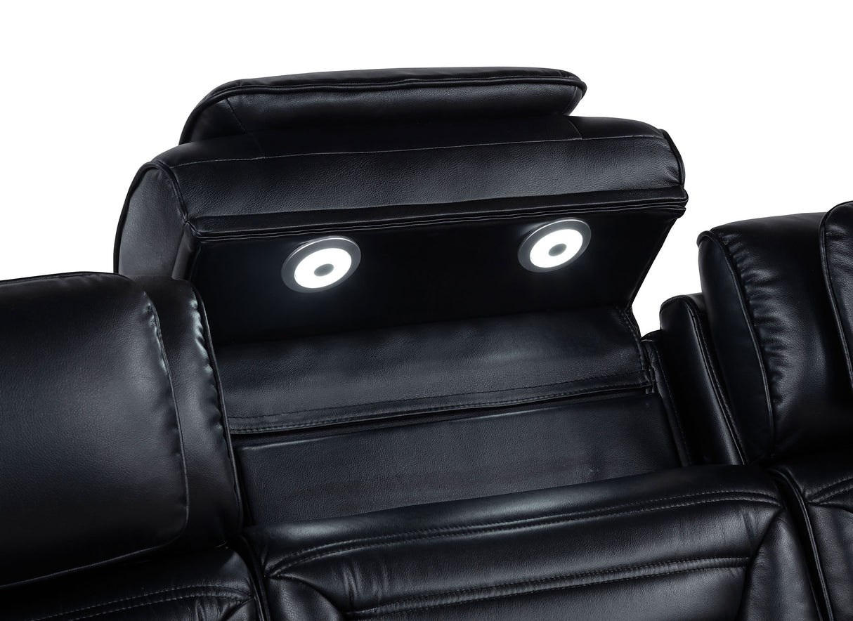 Zuma 2-Piece Faux Leather Dual Power LED Sofa Set, Black