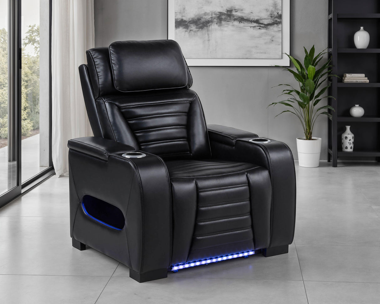 Zuma Faux Leather Dual Power LED Recliner Black