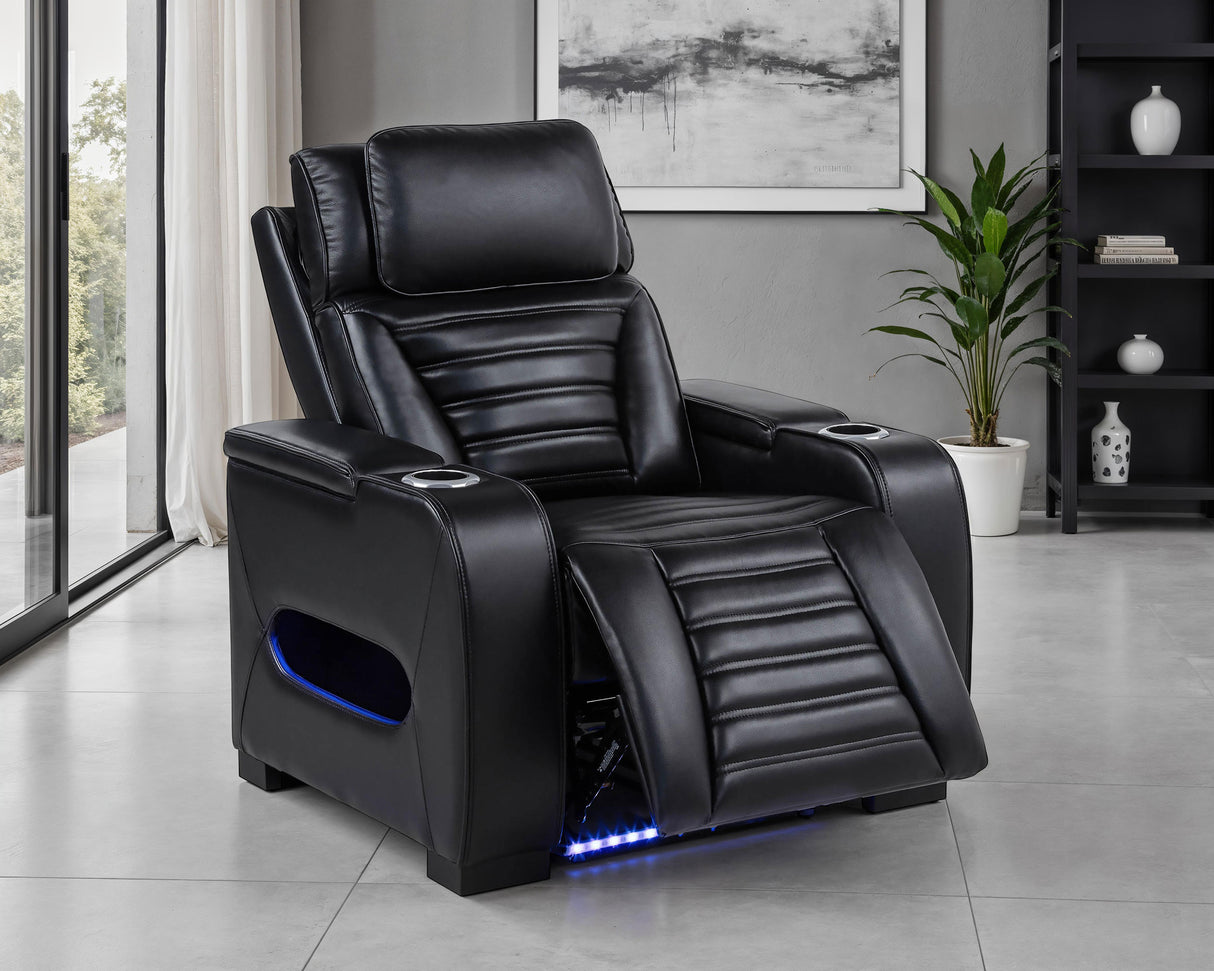 Zuma Faux Leather Dual Power LED Recliner Black