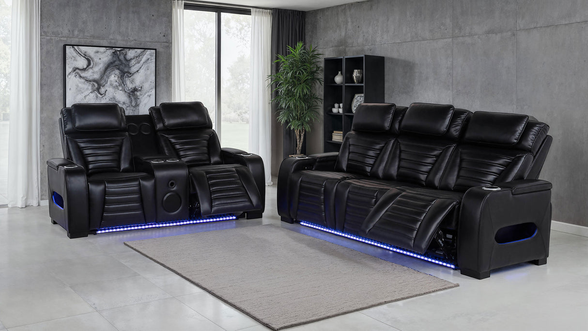 Zuma Faux Leather Dual Power LED Recliner Black