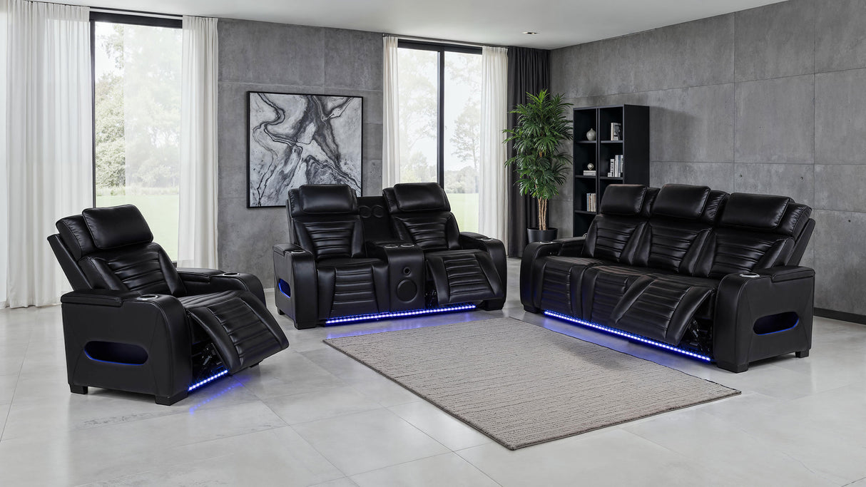 Zuma Faux Leather Dual Power LED Recliner Black