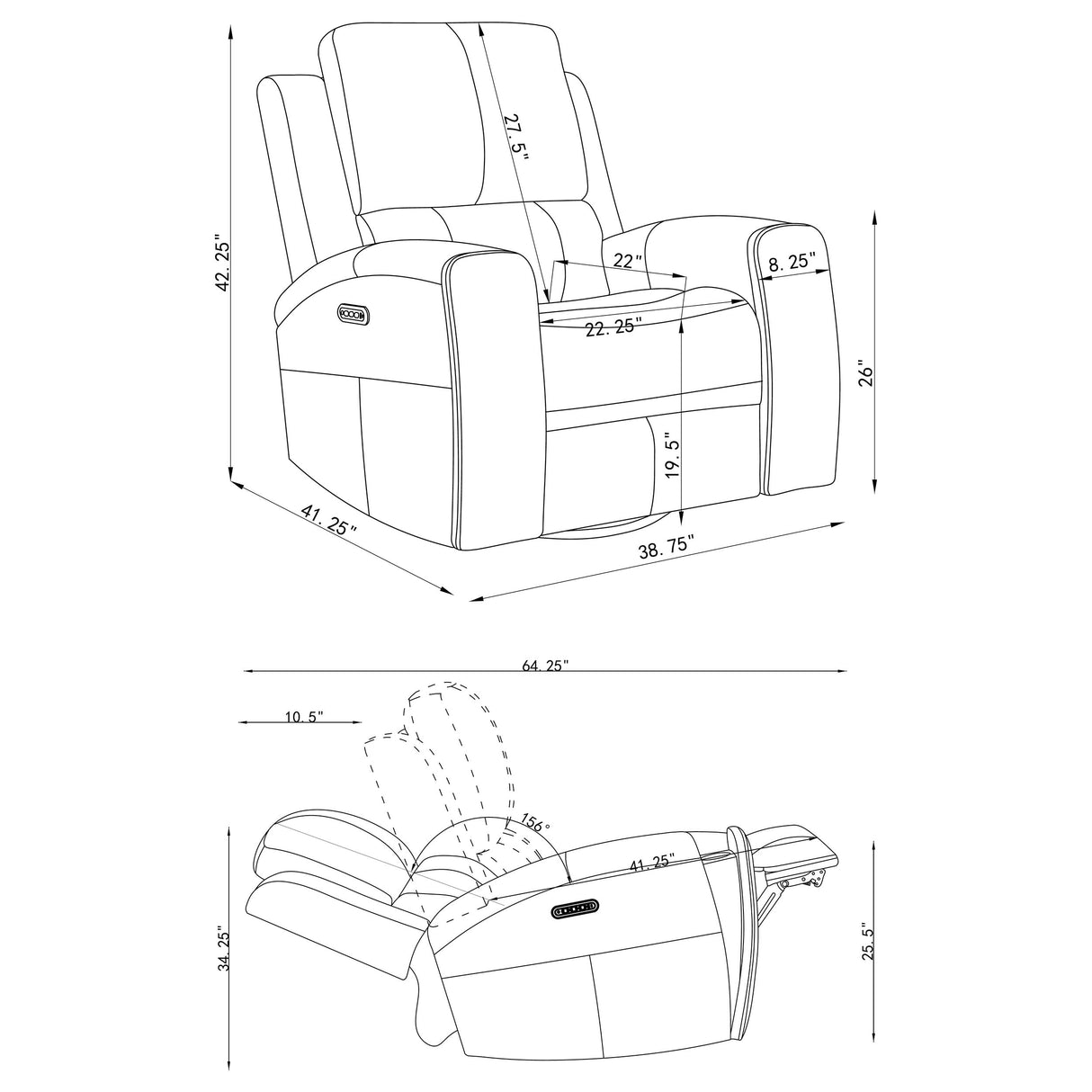 Brickston Triple Power Swivel Glider Recliner in Grey