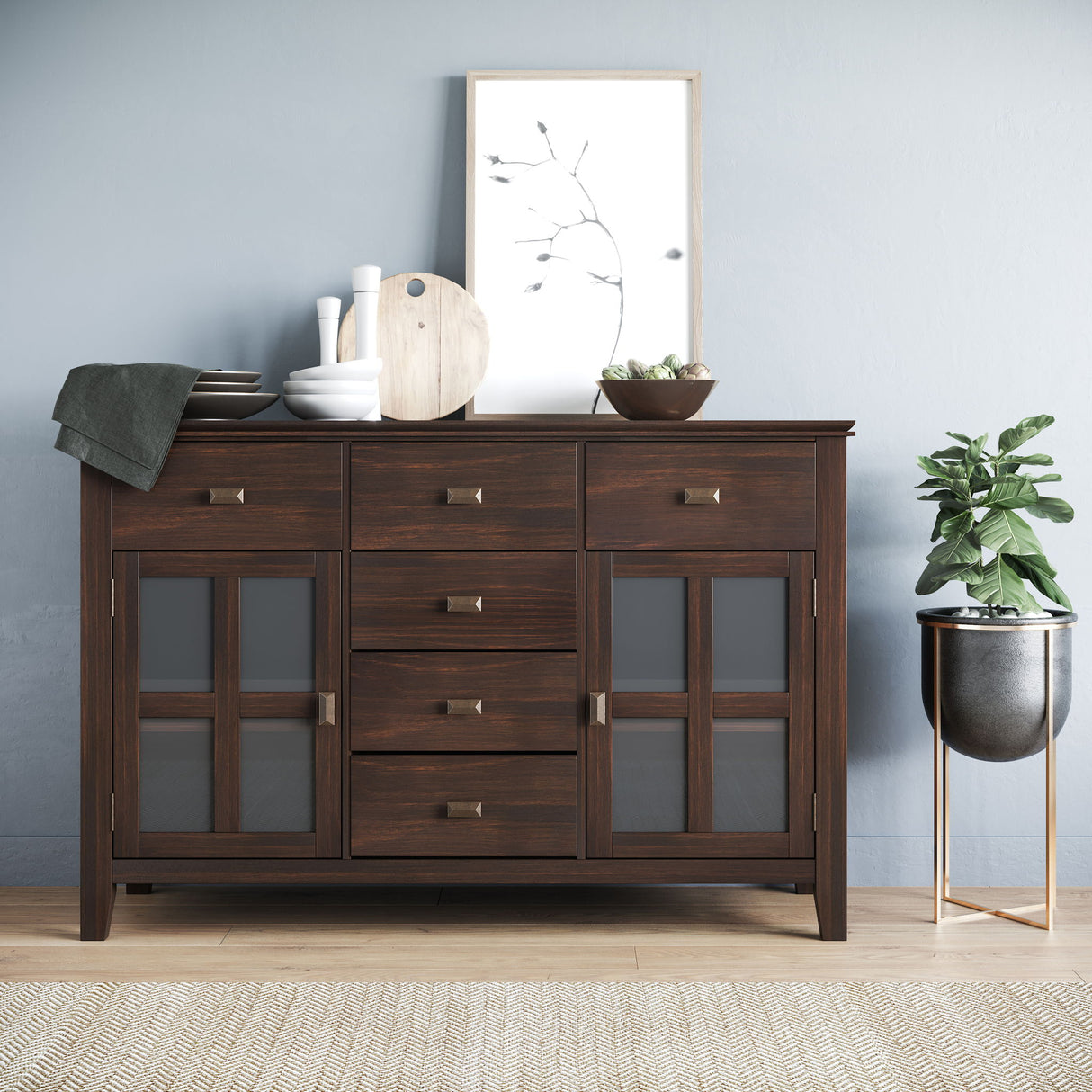 Sideboard Buffet Dining Room Cabinet Solid Wood Storage 54x36in