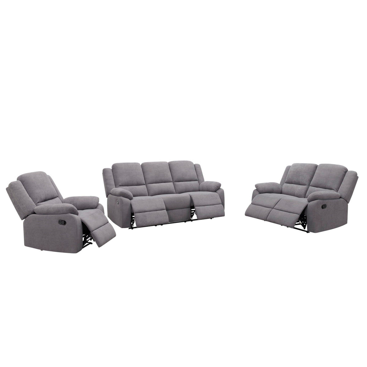 3 Piece Reclining Sofa Set With 150° Deep Recline, 3 Seat Couch, Loveseat & Single Recliner - Gray