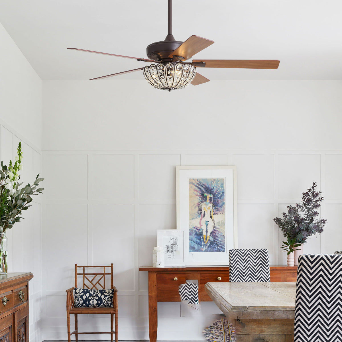 52" Ceiling Fan, 5 Blades, Reversible DC Motor - Coffee