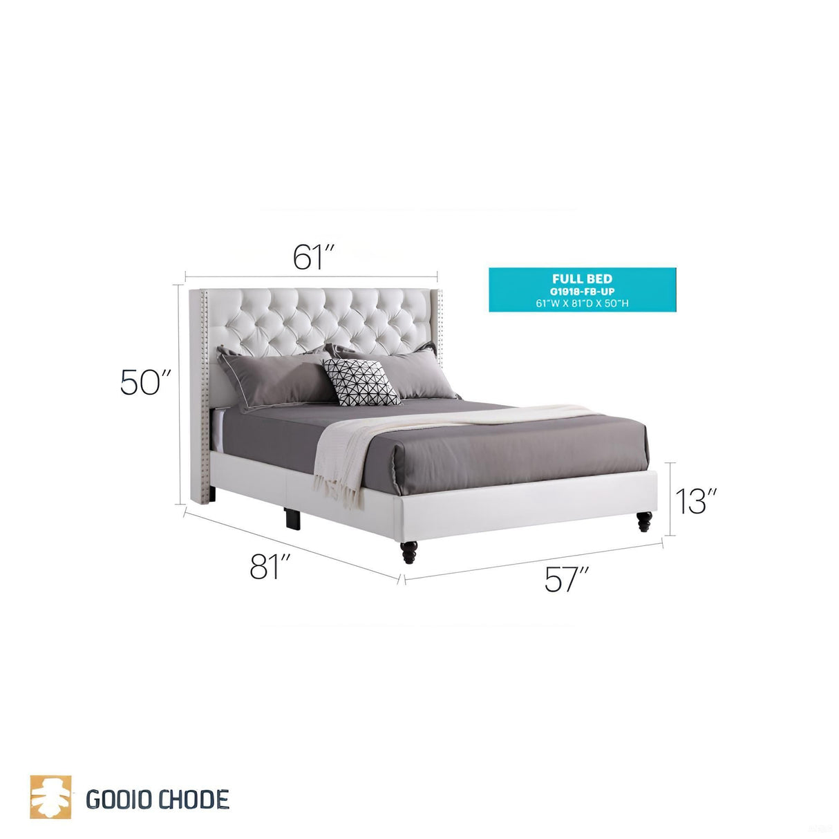Upholstered Nailhead Trim Chic Bed