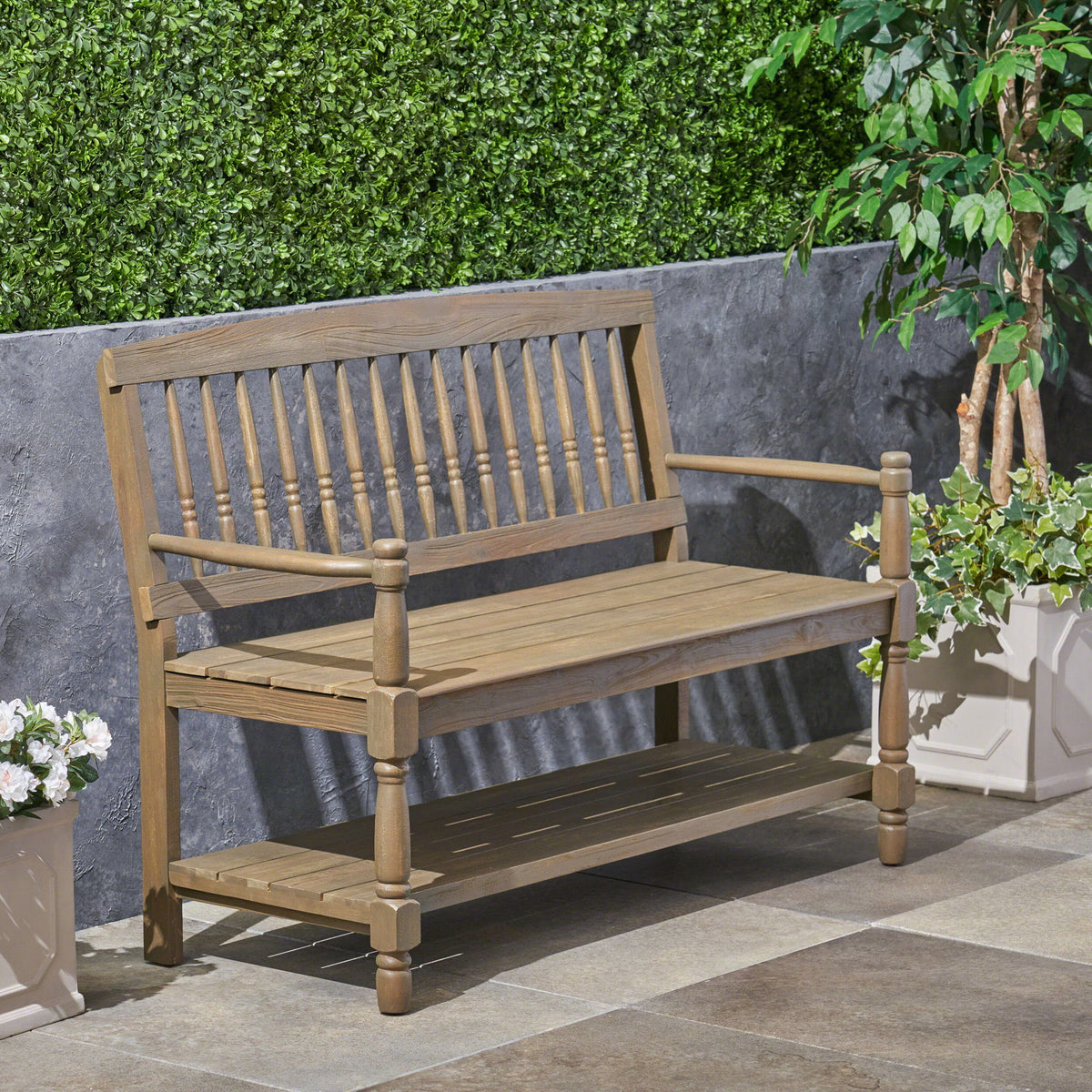 Imperial Slatted Bench With Built In Shelf - Gray