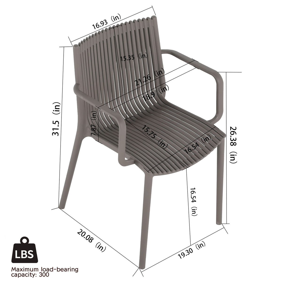 4 Piece Stackable Single Chairs With Vertical Stripe Design For All Weather