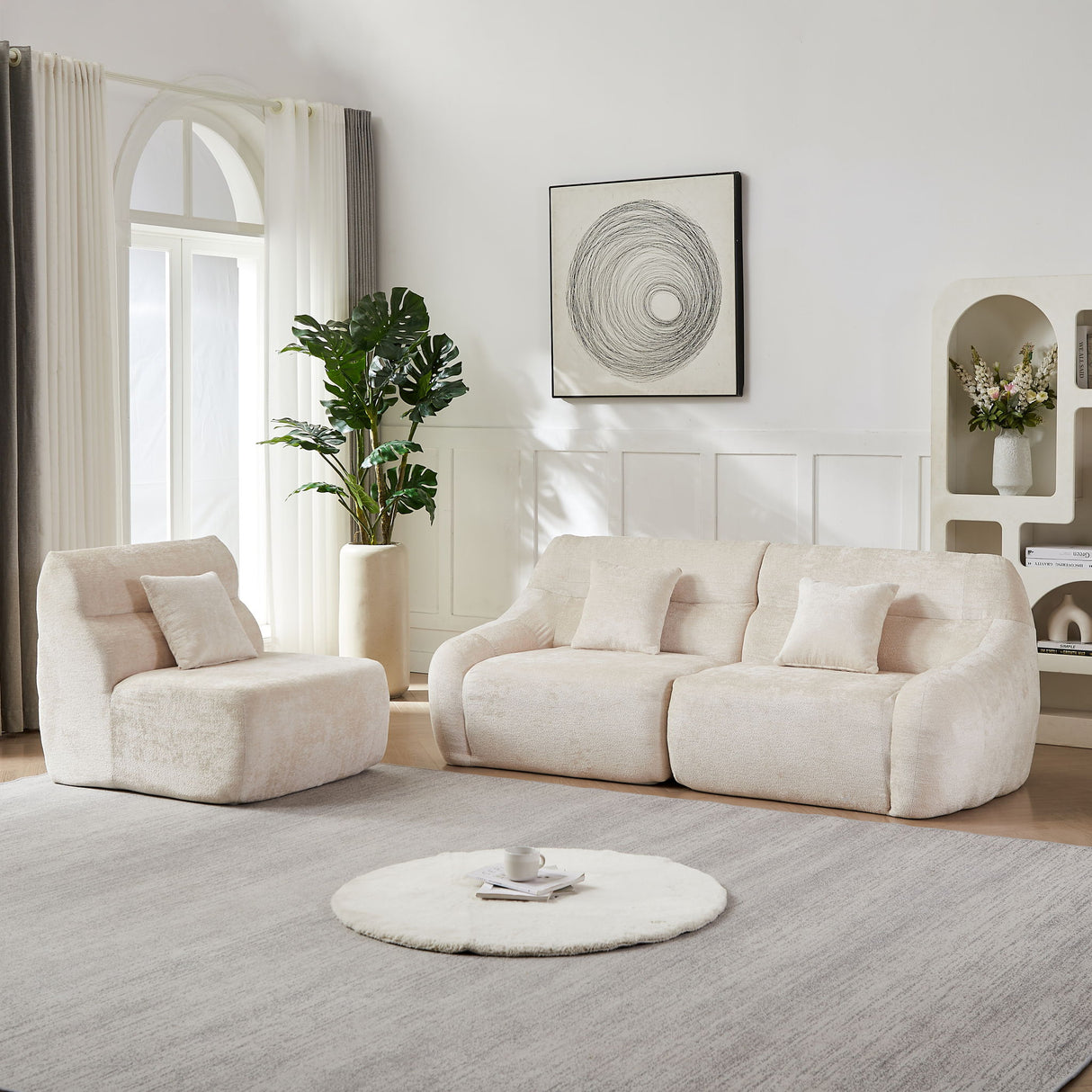Luxury Curved Corner Sectional Sofa With 4 Pillows