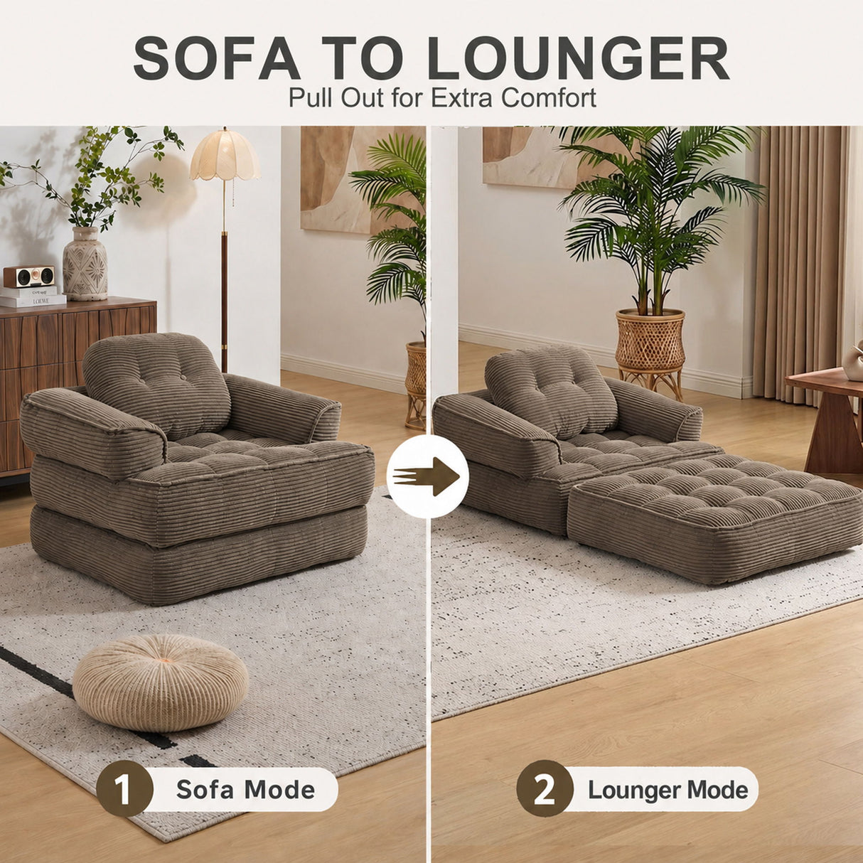 Convertible 2 In 1 Armrest Sofa For Bedroom