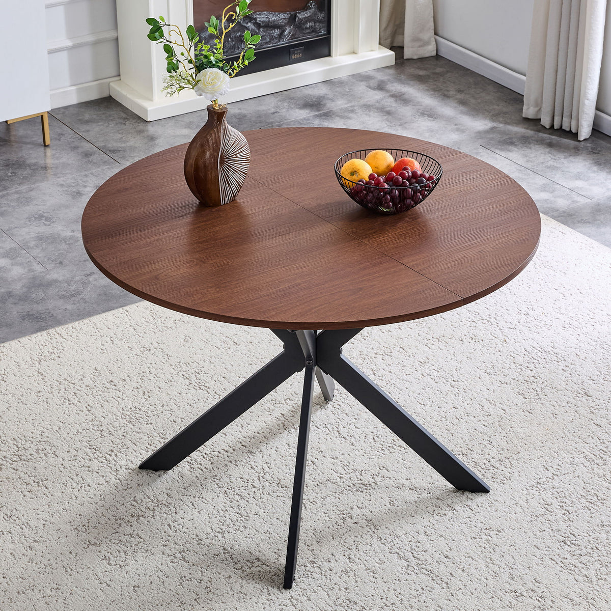 Extendable Round Dining Table - Walnut