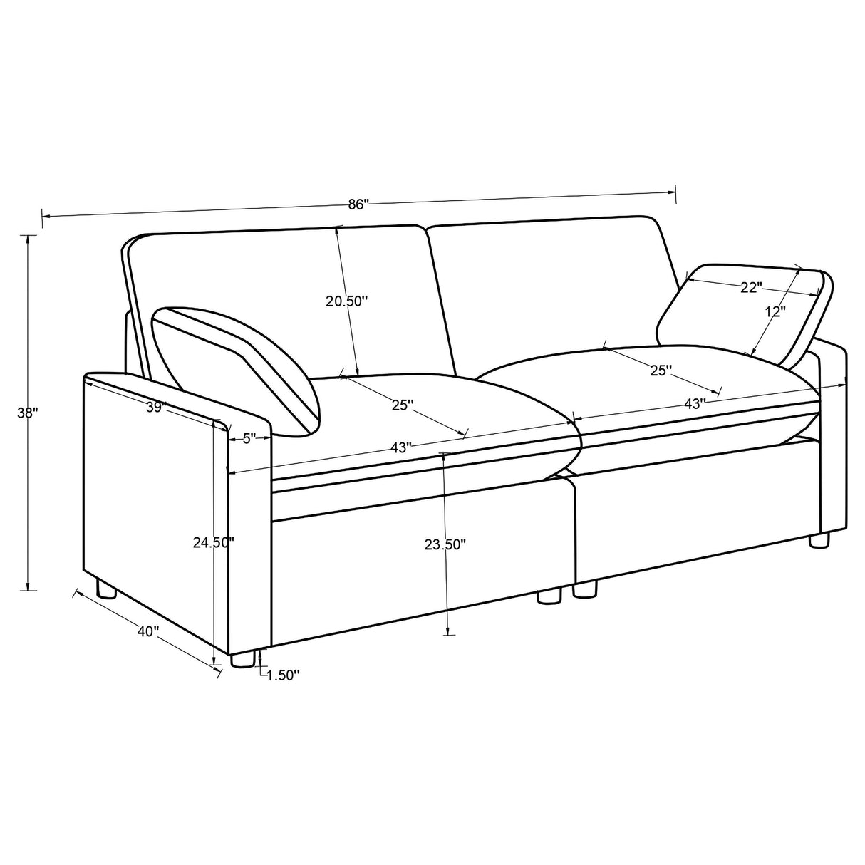 Collins Modular Power Loveseat in Dark Grey