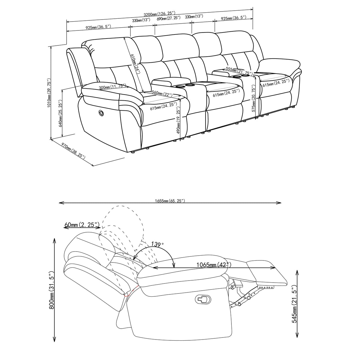 Bahrain 5-Piece Upholstered Home Theater Seating Charcoal