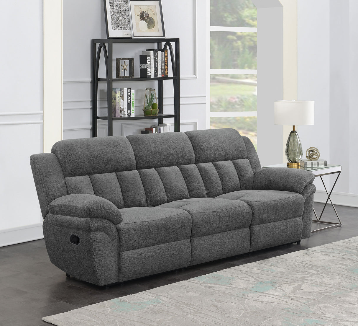 Bahrain Upholstered Motion Sofa in Charcoal